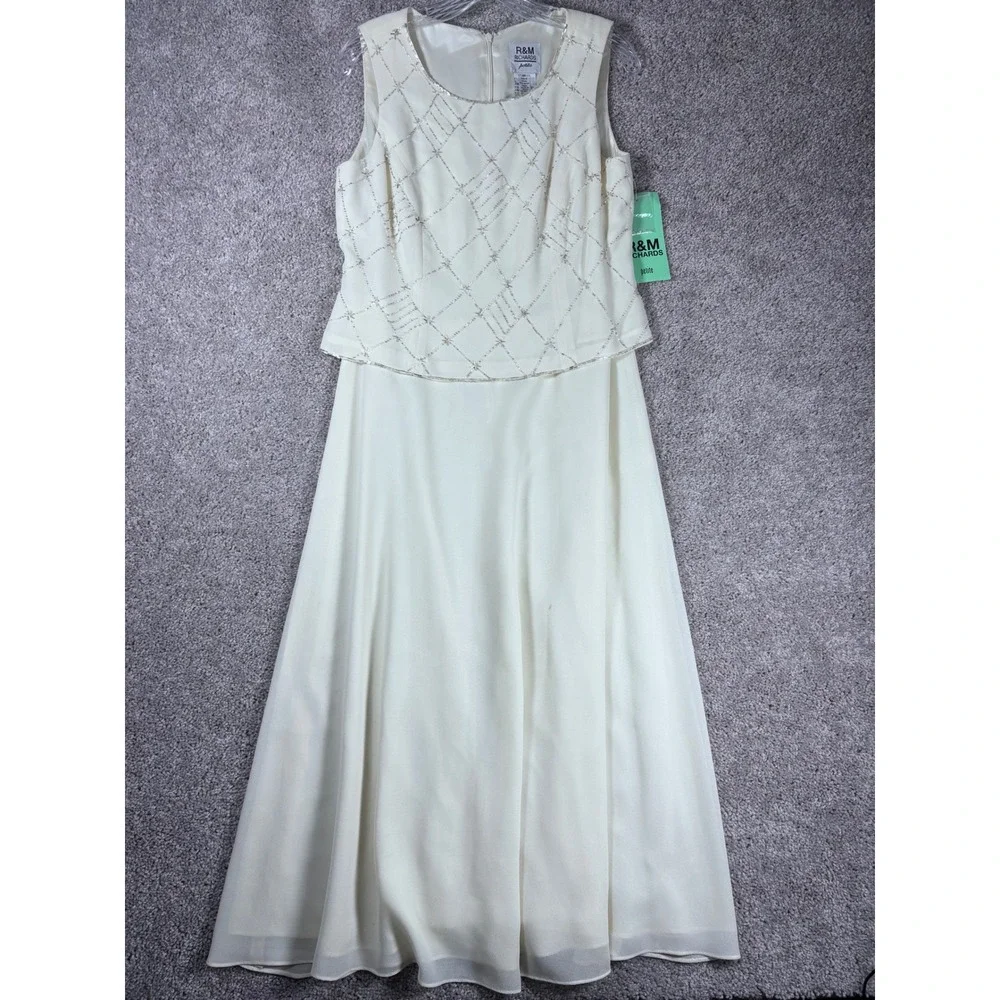 R&M Richards Petite Sleeveless Beaded Formal Dress Ivory Size‎ 8P - READ